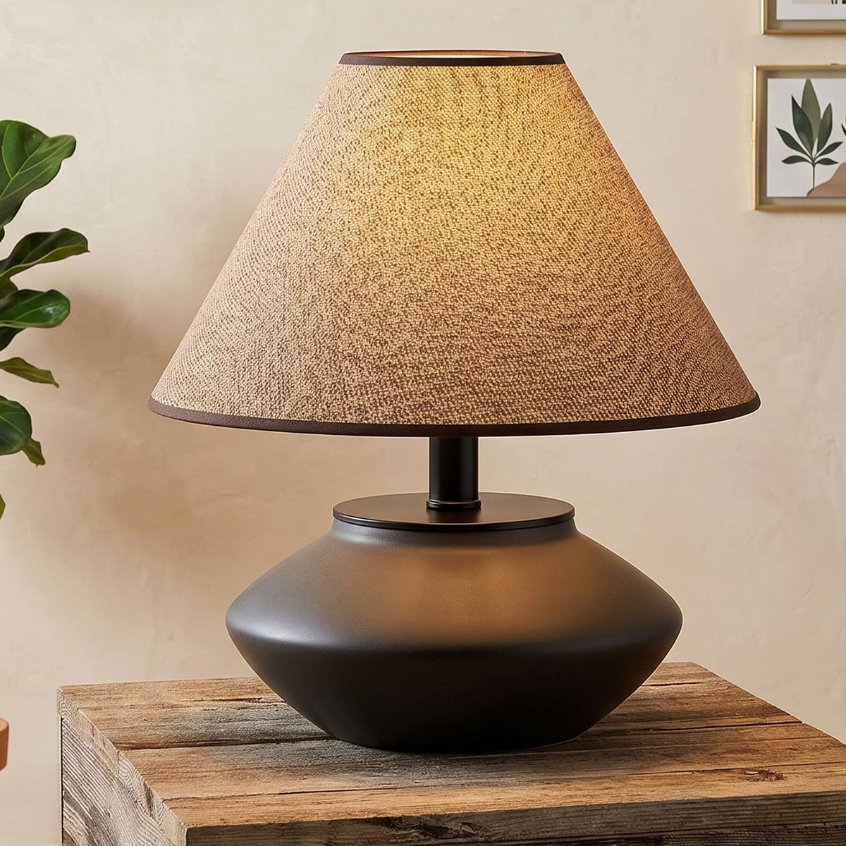 Genesolar Farmhouse Ceramic Table Lamp – Black Base, Linen Shade