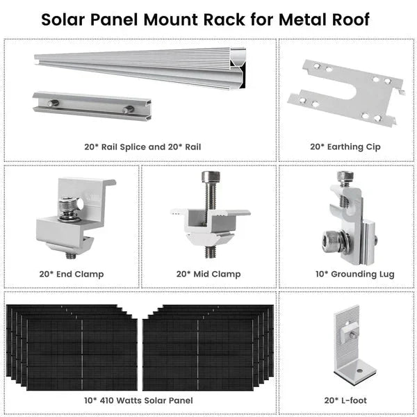 Natures Generator 10 x 410 Watt Monocrystalline Solar Panel With Solar Panel Mount Rack