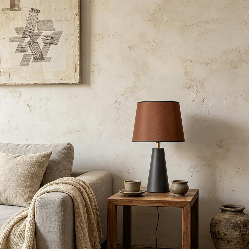 Genesolar Modern Bedside Table Lamp – Linen Shade, Black Metal Base