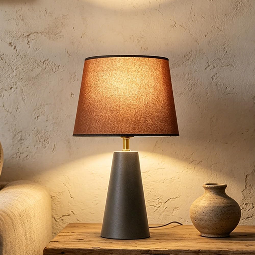 Genesolar Modern Bedside Table Lamp – Linen Shade, Black Metal Base