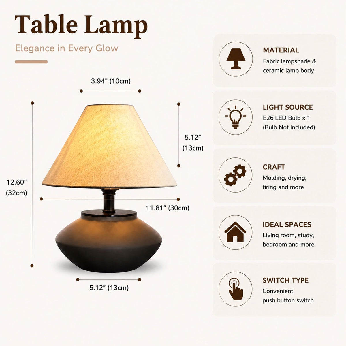 Genesolar Farmhouse Ceramic Table Lamp – Black Base, Linen Shade
