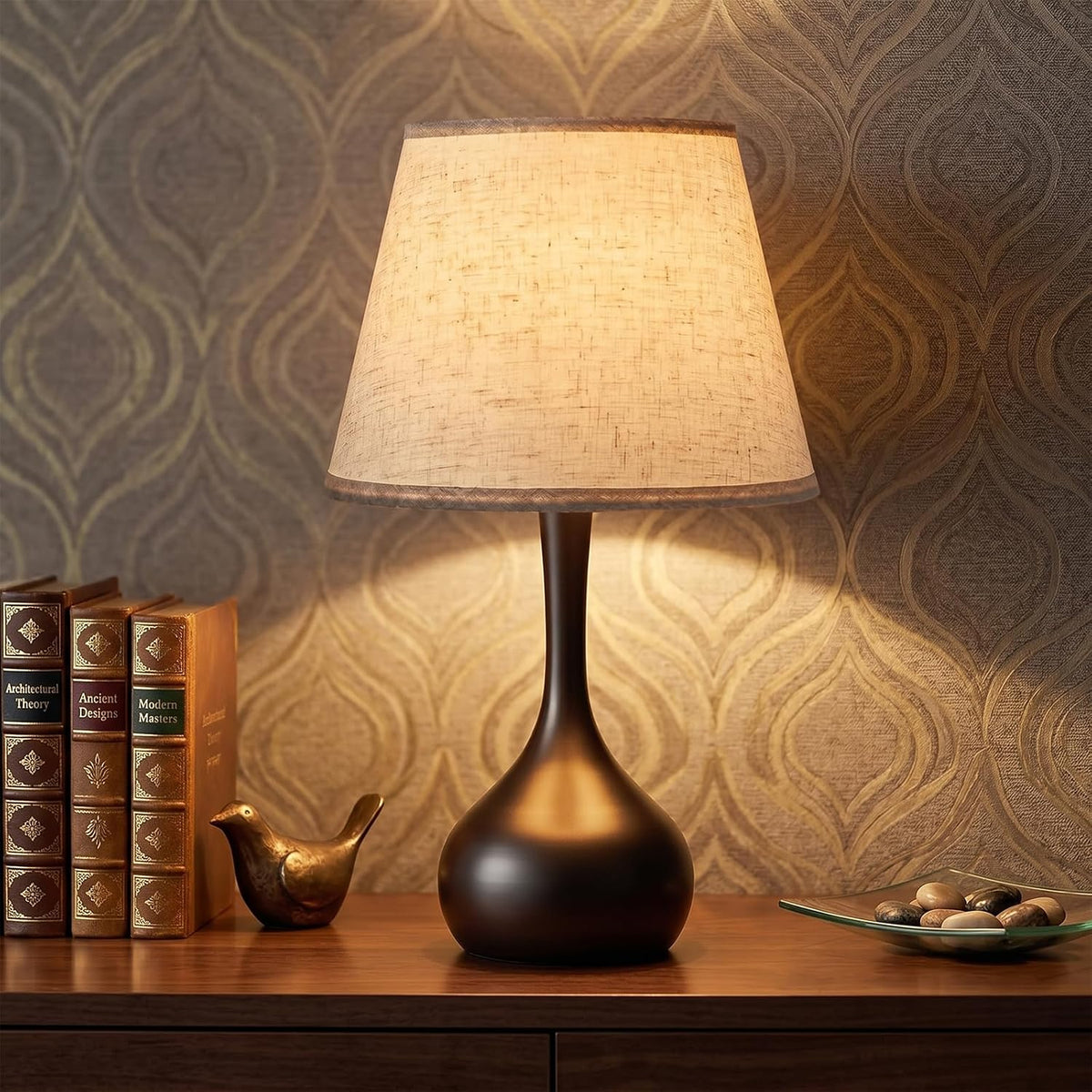 Genesolar Touch Bedside Table Lamp – 3-Way Dimmable with Fabric Shade
