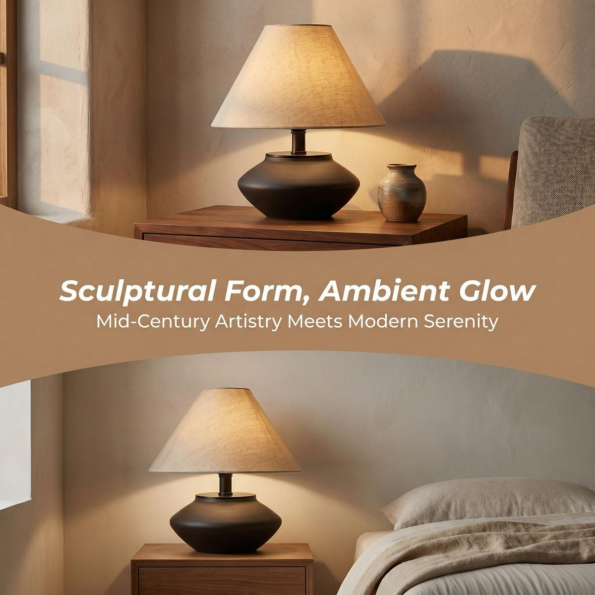 Genesolar Farmhouse Ceramic Table Lamp – Black Base, Linen Shade