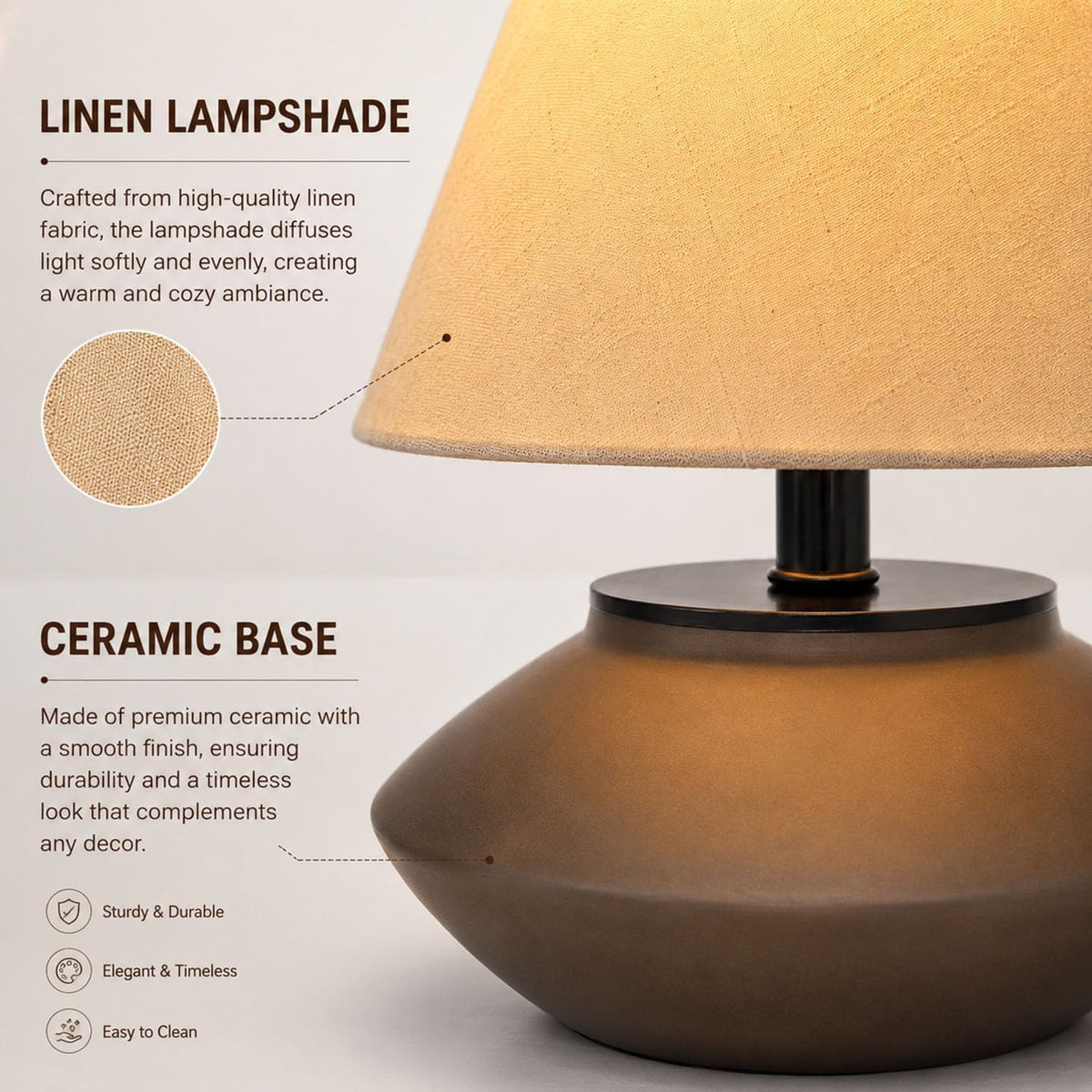 Genesolar Farmhouse Ceramic Table Lamp – Black Base, Linen Shade