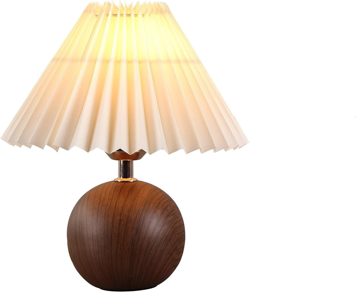 Genesolar Ceramic Globe Table Lamp – Walnut Base, Beige Shade