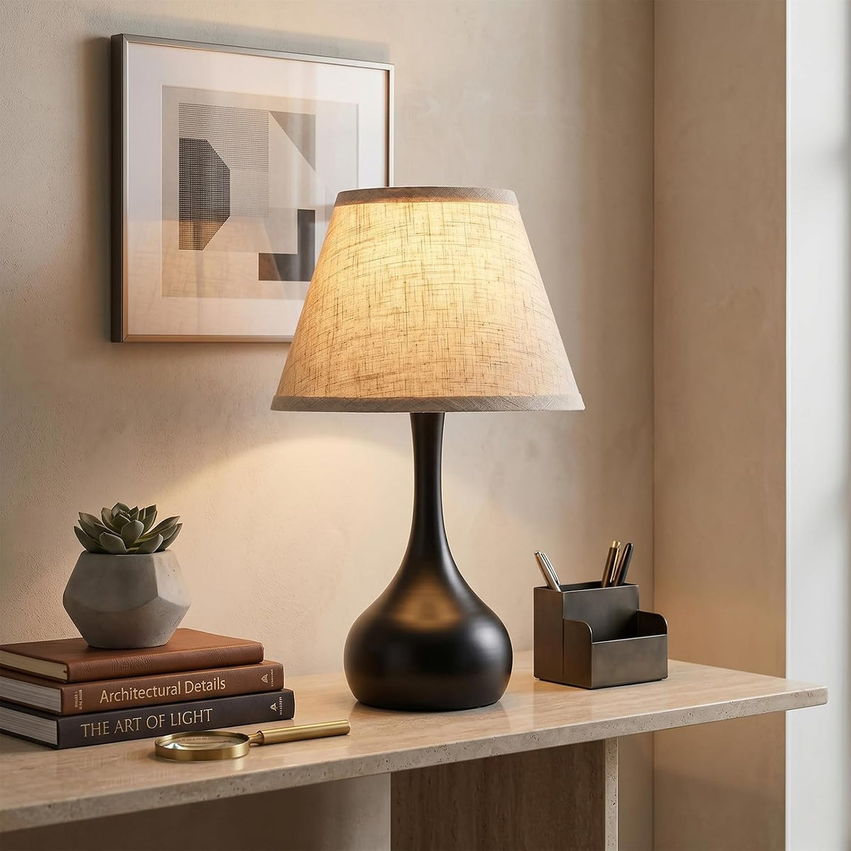 Genesolar Touch Bedside Table Lamp – 3-Way Dimmable with Fabric Shade