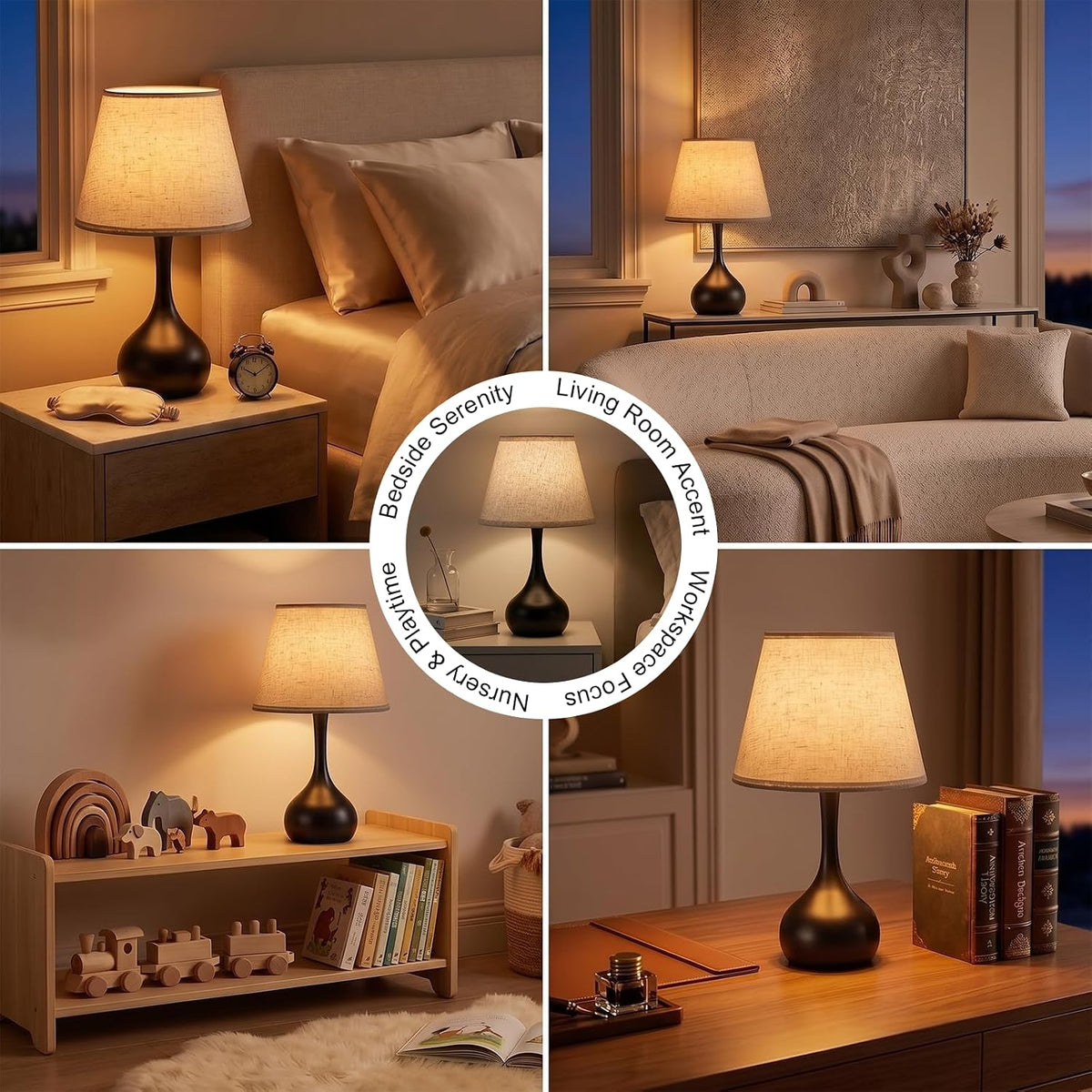Genesolar Touch Bedside Table Lamp – 3-Way Dimmable with Fabric Shade