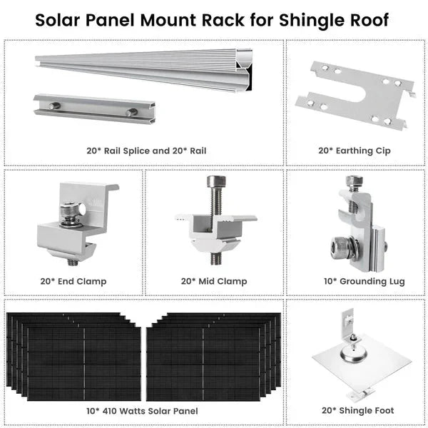 Natures Generator 10 x 410 Watt Monocrystalline Solar Panel With Solar Panel Mount Rack