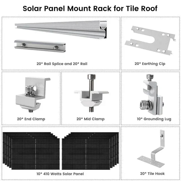 Natures Generator 10 x 410 Watt Monocrystalline Solar Panel With Solar Panel Mount Rack