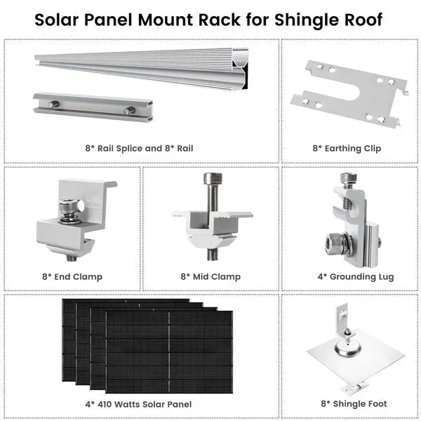 Natures Generator 4 x 410 Watt Monocrystalline Solar Panel With Solar Panel Mount Rack