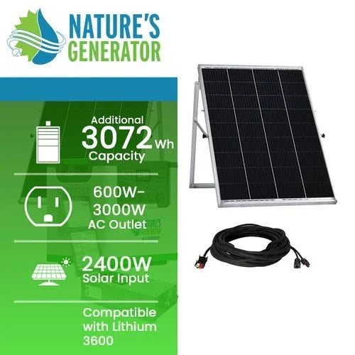 Natures Generator Lithium 3600 With 2 x 100W Monocrystalline Solar Panel + Transfer Switch