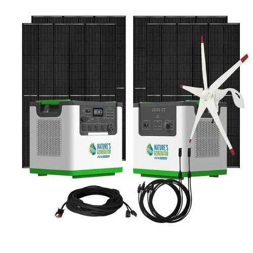 Natures Generator Lithium 3600 With Power Pod + 4 x 410W Monocrystalline Solar Panel + Wind Turbine