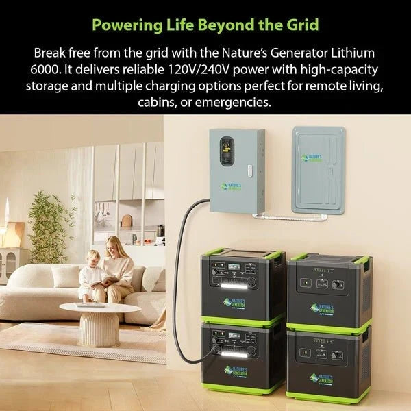 Natures Generator Lithium 6000 Solar Generator With 410W Rigid Solar Panels + Wind Turbine