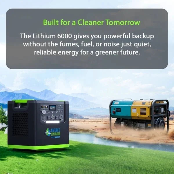 Natures Generator Lithium 6000 Solar Generator With 410W Rigid Solar Panels + Wind Turbine